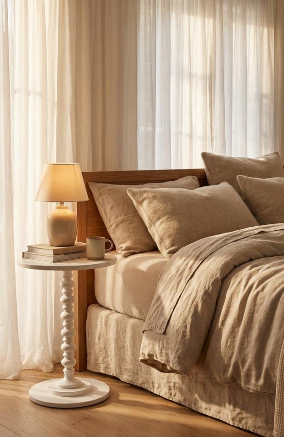 Palm Beach Spindle Table in a cozy bedroom